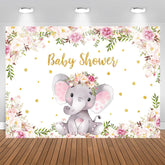 Aperturee - Purple Floral Elephant Baby Shower Backdrop for Girl